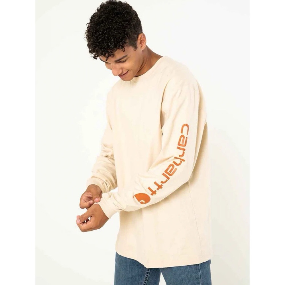 CARHARTT MEN'S LONG SLEEVE SHIRT Medium Tan Orange Logo